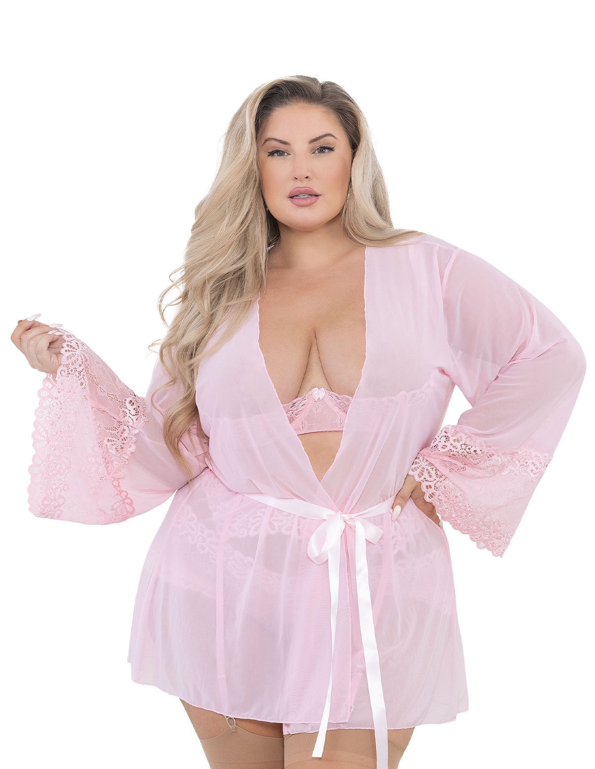 alternate image for Aster Lace Cuff And Mesh Plus Size Robe