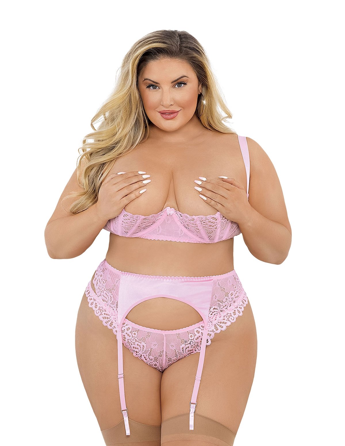 alternate image for Aster Lace And Satin Plus Size Garterbelt
