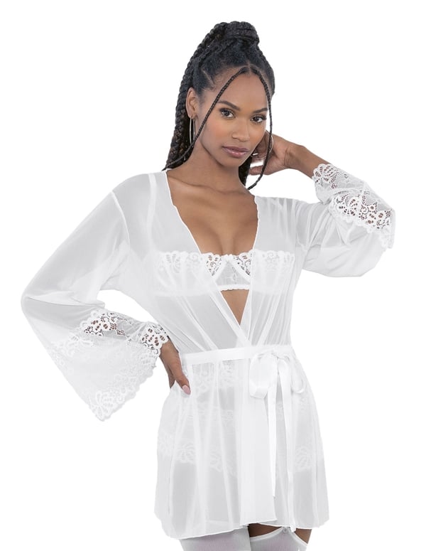 Aster Lace Cuff And Mesh Robe ALT3 view Color: WH