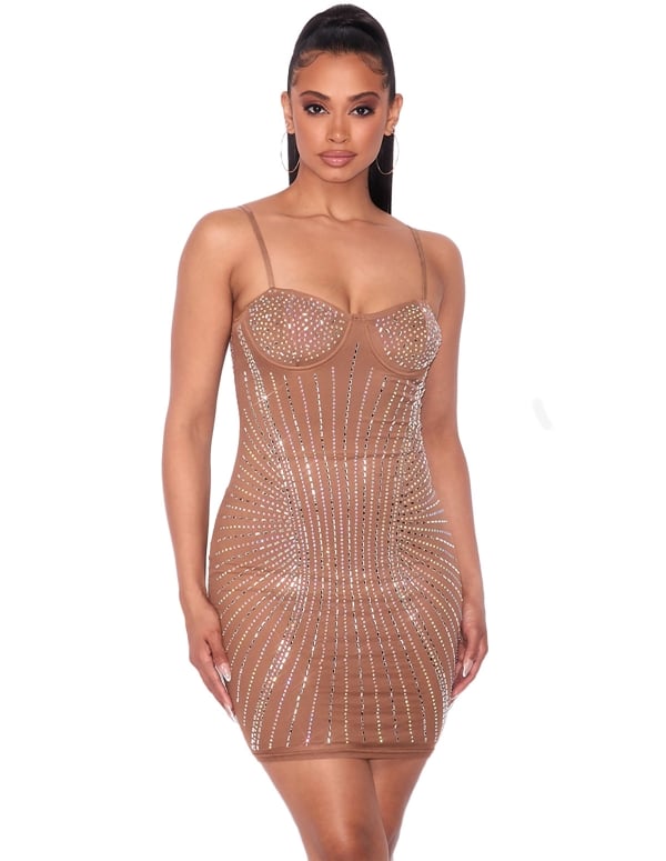 Rhinestone Cupped Bodycon Dress default view Color: MCA