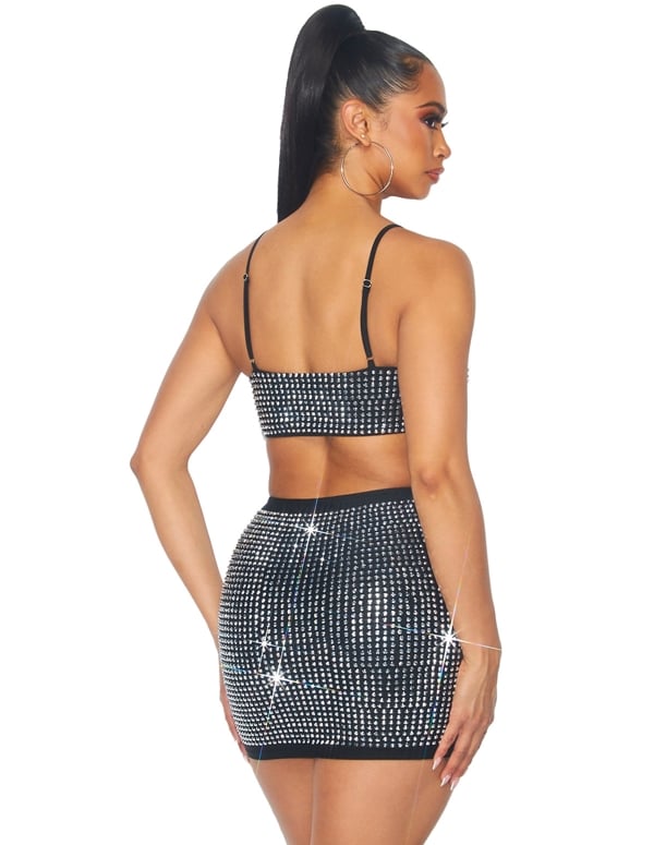Rhinestone Cami Top And Skirt ALT1 view Color: BK