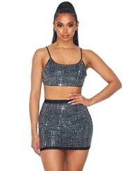 Additional  view of product RHINESTONE CAMI TOP AND SKIRT with color code BK
