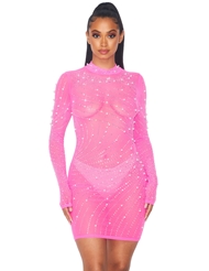 Additional  view of product COSMIC RHINESTONE MESH LONG SLEEVE DRESS with color code HP