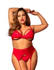 Front view of SWEETHEART 3PC PLUS SIZE BRA AND GARTER SET