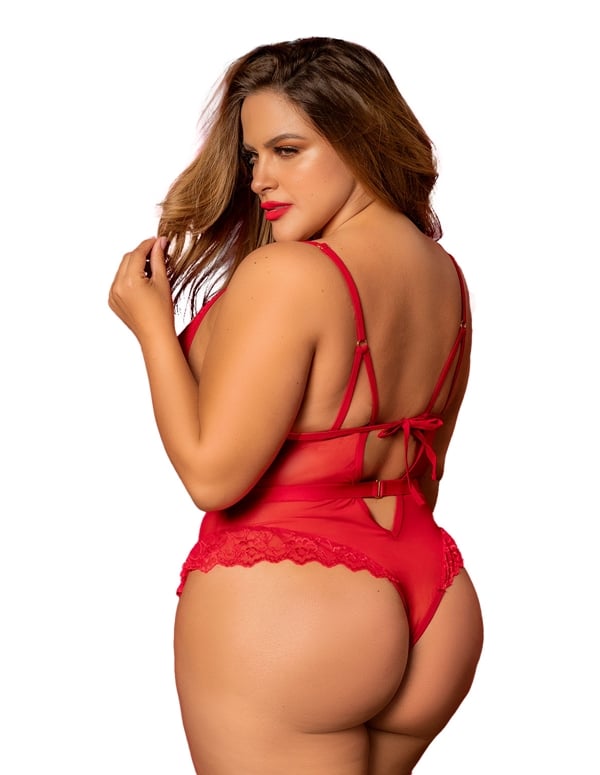 Sweetheart Gartered Plus Size Teddy ALT1 view Color: RD