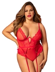 Additional  view of product SWEETHEART GARTERED PLUS SIZE TEDDY with color code RD
