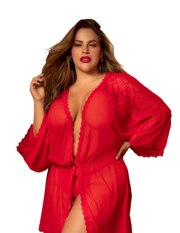 Red As A Rose Plus Size Robe default view Color: RD