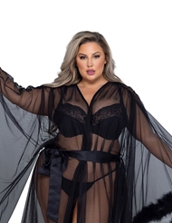 Additional  view of product BOUDOIR BABE PLUS SIZE LONG MARABOU ROBE with color code BK