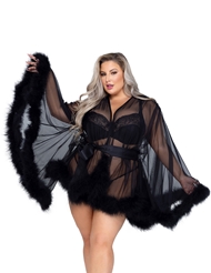 Additional  view of product BOUDOIR BABE SHORT MARABOU PLUS SIZE ROBE with color code BK