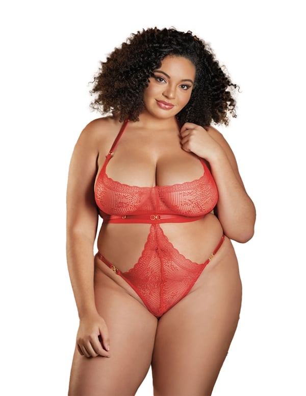Carrie Lace Cut-Out Red Plus Size Teddy default view Color: RD