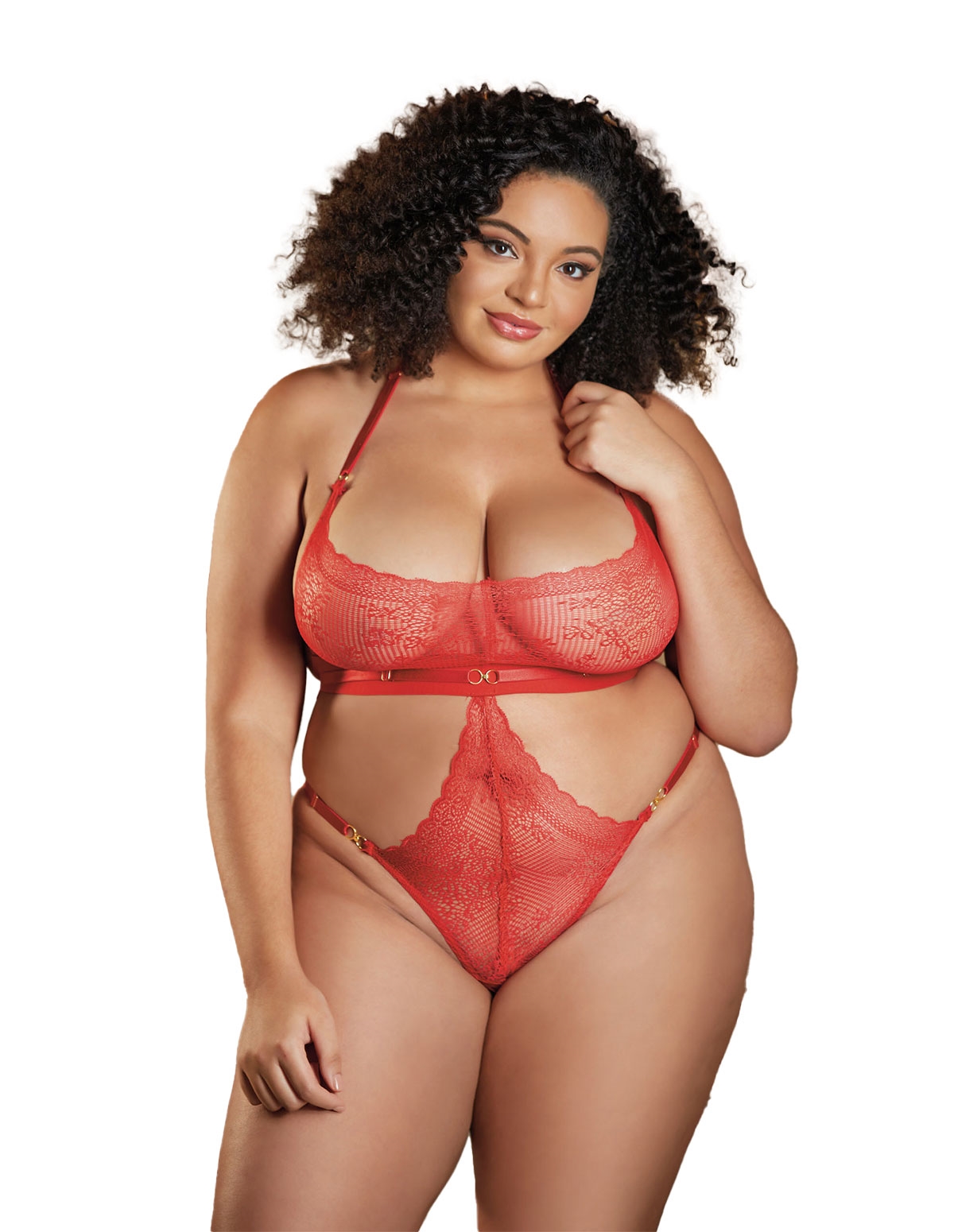 alternate image for Carrie Lace Cut-Out Red Plus Size Teddy