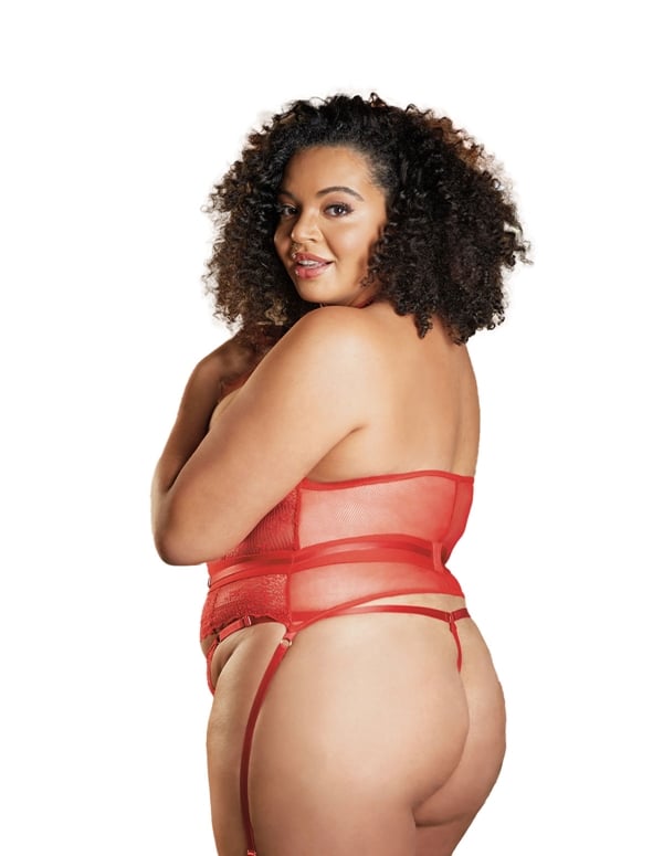 Desiree Red Plus Underbust Top With Garters And G-String ALT1 view Color: RD