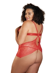 Alternate back view of ROSIE LACE PEEK-A-BOO RED PLUS SIZE CHEMISE