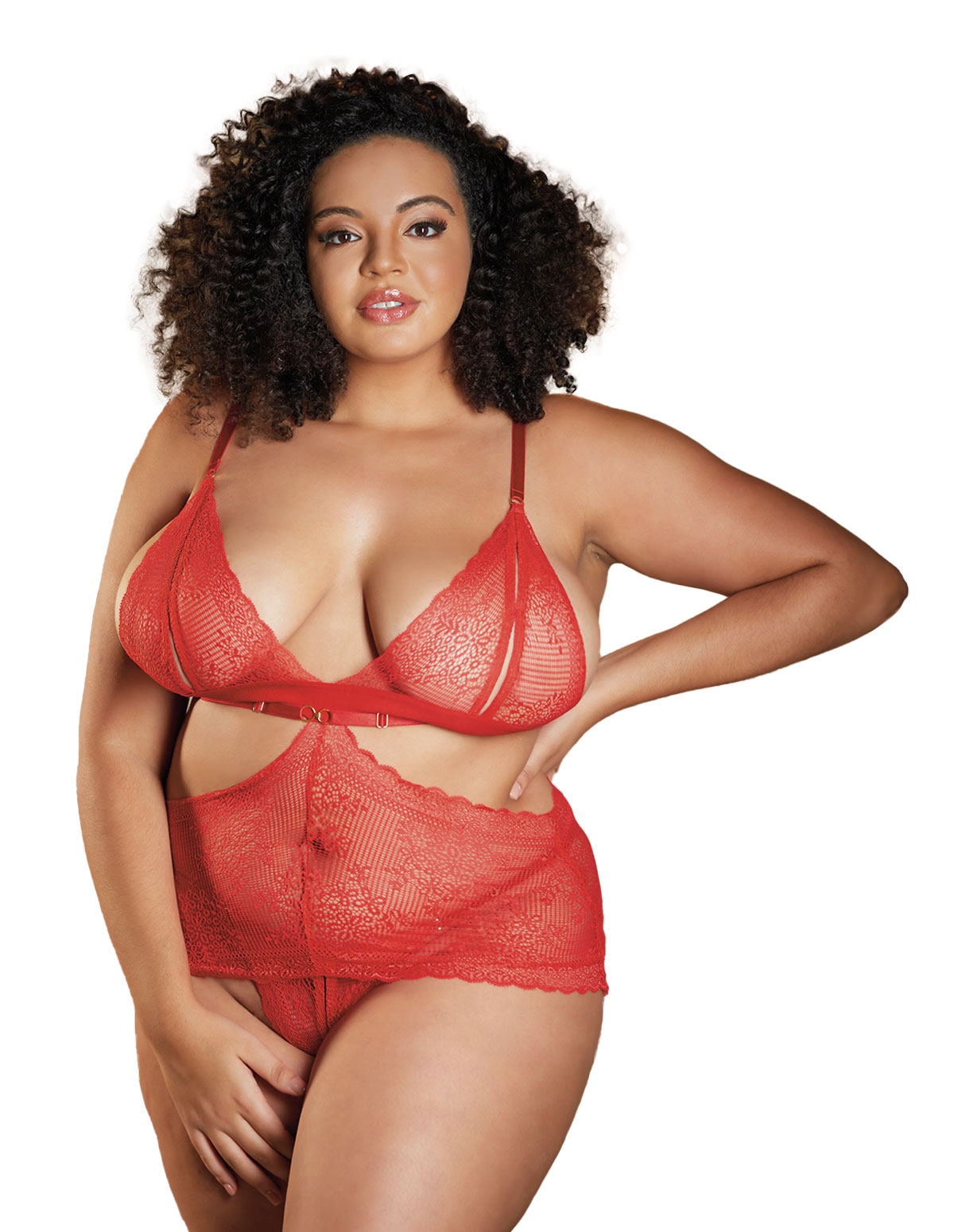 alternate image for Rosie Lace Peek-A-Boo Red Plus Size Chemise