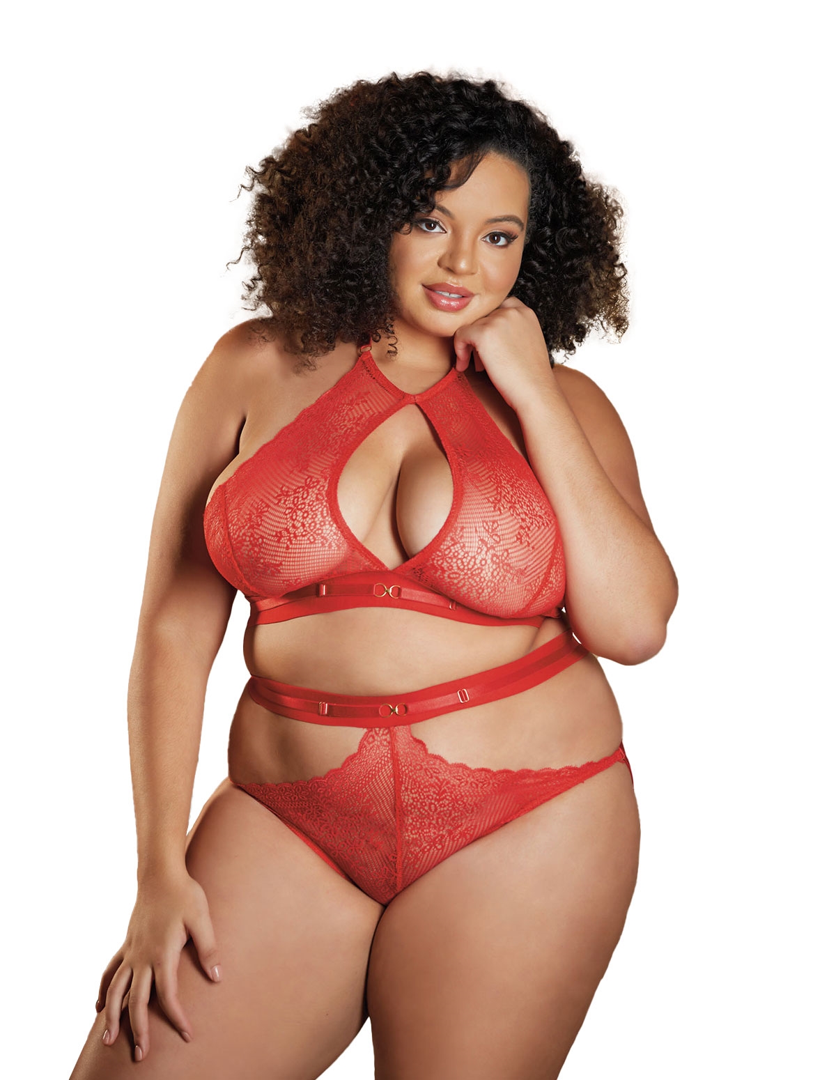alternate image for Maisie Red Plus Size Halter Top And Backless Panty Set