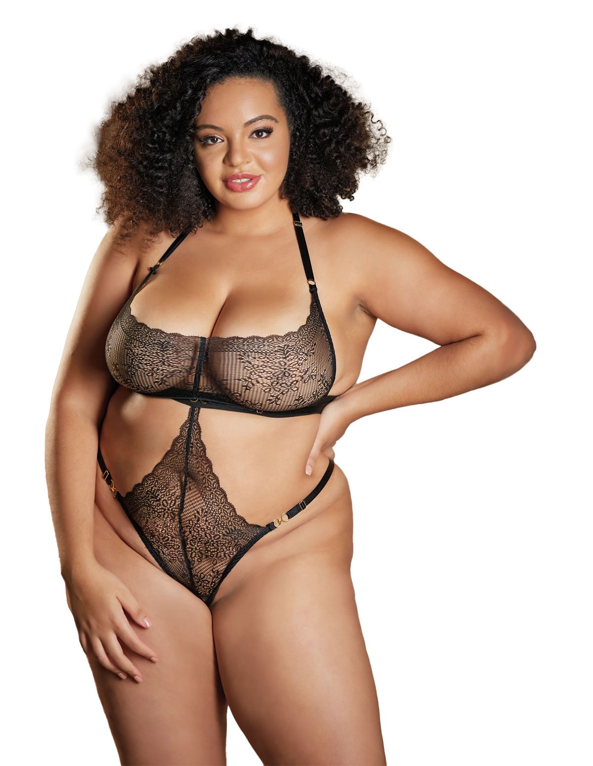 alternate image for Carrie Lace Cut-Out Black Plus Size Teddy