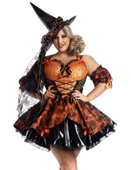 Front view of SWEET AS CANDY CORN WITCH COSTUME