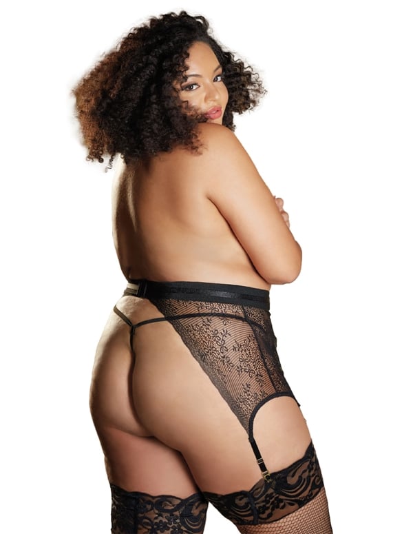 Charissa High Waisted Plus Size Garter Belt ALT1 view Color: BK