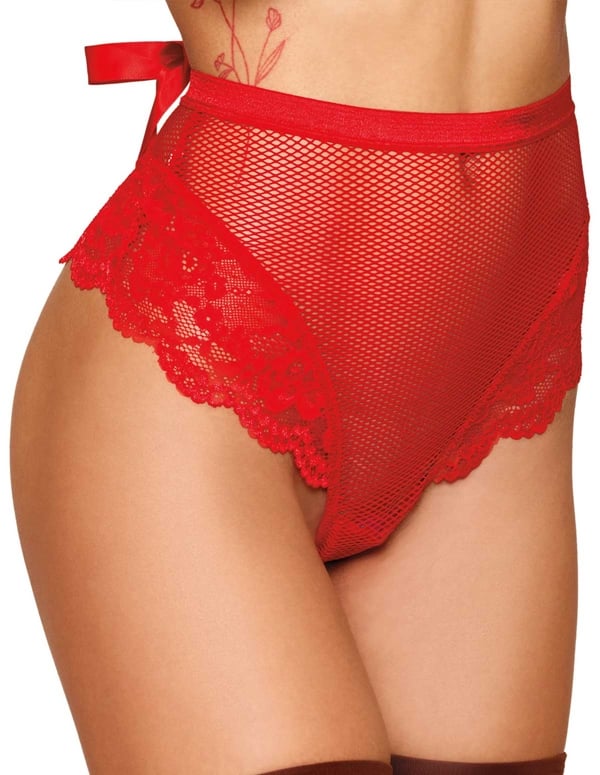 High Waisted Net And Lace Thong With Garters default view Color: RU