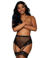 Additional  view of product HIGH WAISTED NET AND LACE THONG WITH GARTERS with color code BK