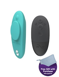 Front view of WE-VIBE MOXIE + PANTY VIBRATOR IN AQUA
