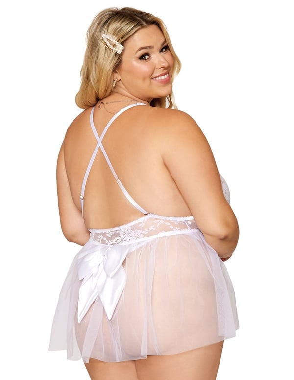 Hearing Bells Plus Size Lace Teddy And Removable Skirt ALT1 view Color: WH