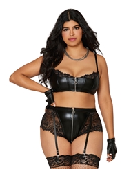 Additional  view of product OPHELIA 2PC FAUX LEATHER PLUS SIZE BRA SET with color code BK