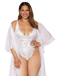 Additional  view of product WRAPPED IN LOVE PLUS SIZE LACE TEDDY AND ROBE SET with color code WH