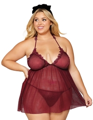 Front view of BELLADONNA EMBROIDERY PLUS SIZE BABYDOLL