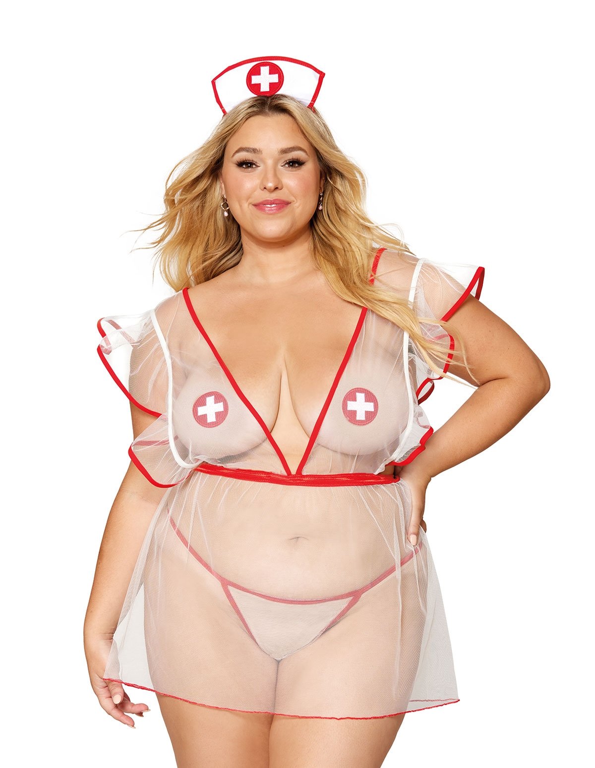 alternate image for Sheer White Mesh Plus Size Nurse Apron