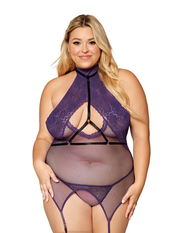 Halter Plus Size Chemise With Harness default view Color: PR