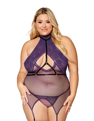 Front view of HALTER PLUS SIZE CHEMISE WITH HARNESS