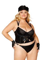 Additional  view of product PLUS SIZE FAUX LEATHER CROPPED BUSTIER AND G-STRING SET with color code BK