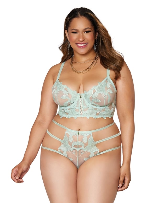 Floral Embroidered Plus Size Long Line Bra And G-String Set default view Color: MT