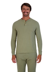 Front view of WOOD LONG SLEEVE HENLEY - OLIVE