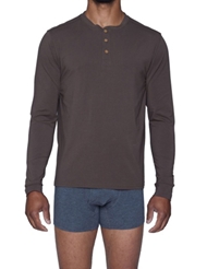 Front view of WOOD LONG SLEEVE HENLEY - WALNUT