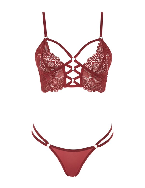 2PC LACE BRALETTE AND SHEER G-STRING ALT4 view Color: BG