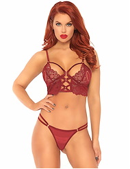 Front view of 2PC LACE BRALETTE AND SHEER G-STRING