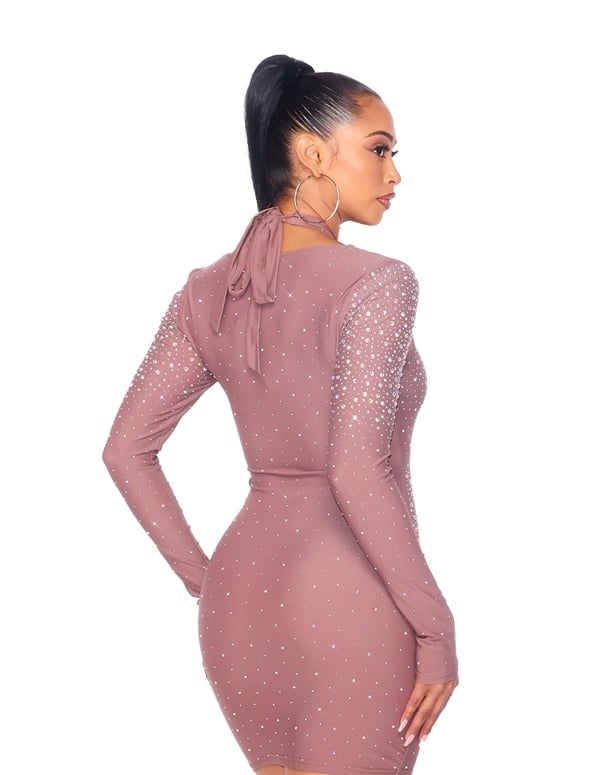 Lace Up Rhinestone Bodycon Dress ALT1 view Color: MV