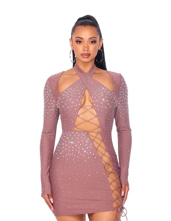 Lace Up Rhinestone Bodycon Dress default view Color: MV