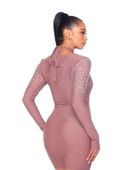 Alternate back view of LACE UP RHINESTONE BODYCON DRESS