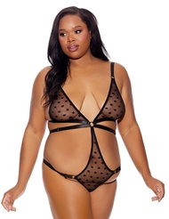Front view of BARELY BARE STRAPPY BIKINI PLUS SIZE TEDDY