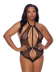 Additional  view of product BARELY BARE SPLIT FRONT PLUS SIZE THONG TEDDY with color code BK