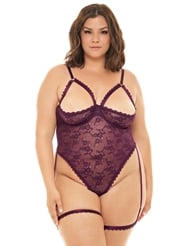 Front view of ELAYNE OPEN SHELF CUP PLUS SIZE TEDDY