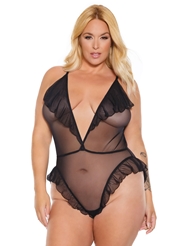 Front view of RUFFLED ROMANCE PLUS SIZE TEDDY