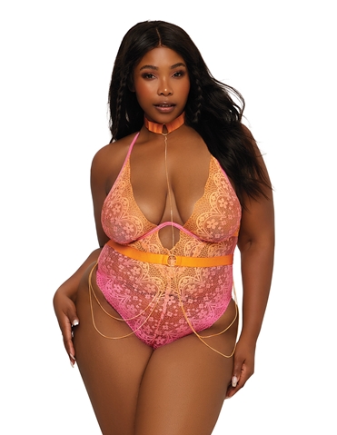OMBRE LACE PLUS SIZE TEDDY WITH CHAIN HARNESS - 12980X-04019