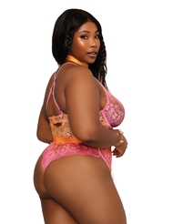 Alternate back view of OMBRE LACE PLUS SIZE TEDDY WITH CHAIN HARNESS