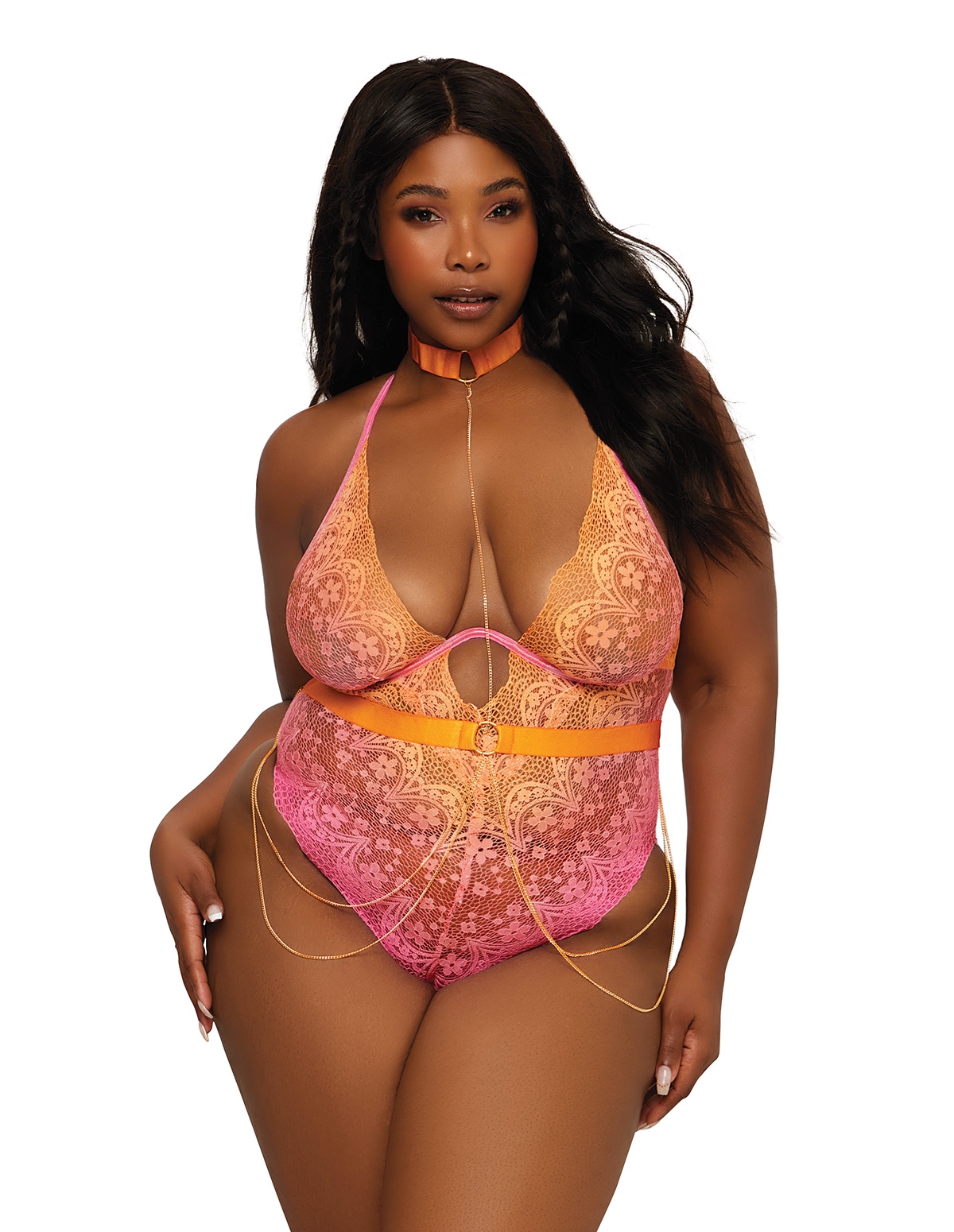 alternate image for Ombre Lace Plus Size Teddy With Chain Harness