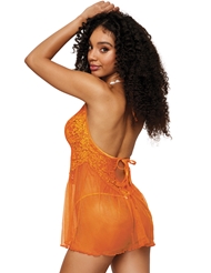 Alternate back view of TANGERINE DREAM BABYDOLL WITH DAISY TRIM