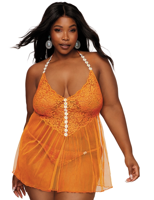 Tangerine Dream Plus Size Babydoll With Daisy Trim - 12998X-04019 | Lover's Lane